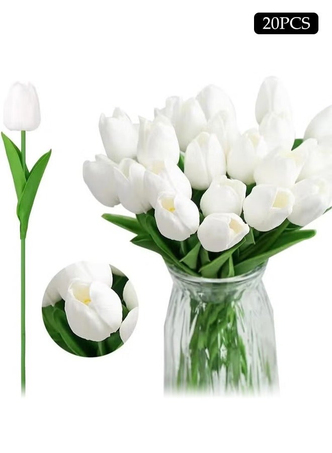 DUNISO 20 Pcs White Artificial Tulip Flower ，Fresh flower arrangement bouquets for home office wedding decoration - Image 1